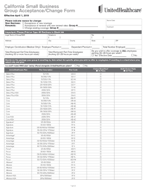 California Small Business Group Health Insurance Acceptance/Change Form