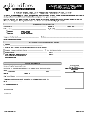 Member Identity Information Verification Card