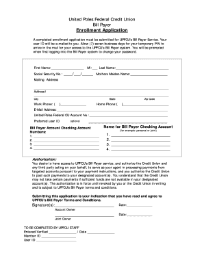 United Poles Federal Credit Union Bill Payer Enrollment Application