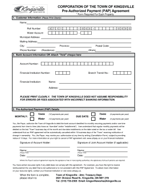 Town of Kingsville Pre-Authorized Payment Agreement
