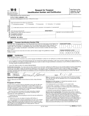 Form W-9 Request for Taxpayer Identification Number and Certification