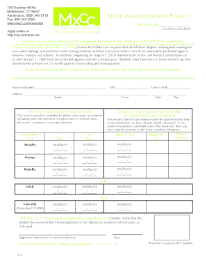 Connecticut State Immunization Policy Form