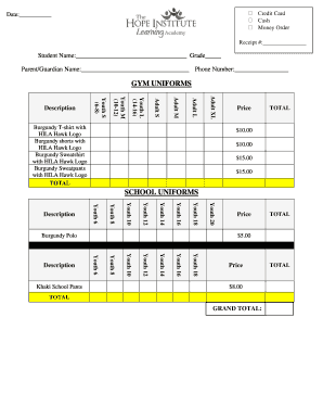 School Uniform Order Receipt