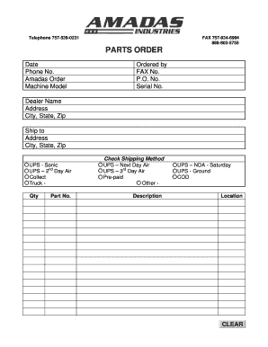 Parts Order Form