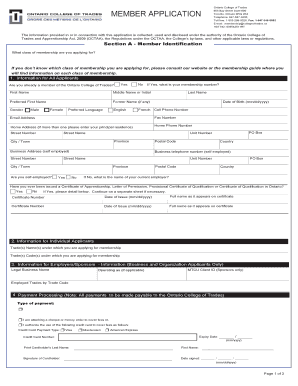 Ontario College of Trades Member Application