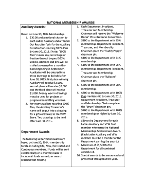VFW Ladies Auxiliary Membership Awards Application