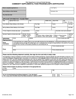 Ohio CSFP Certification Application