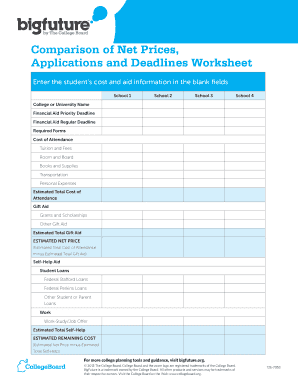 College Financial Aid Comparison Worksheet