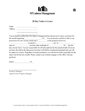 McCathren Management 20 Day Notice to Leave