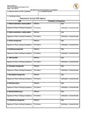 EMT Skills Competency Verification Form