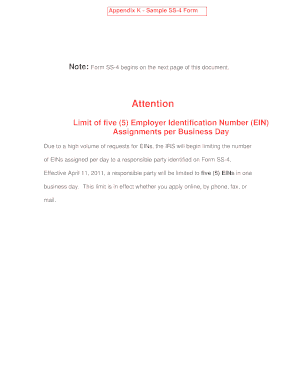 IRS Form SS-4 Application for Employer Identification Number