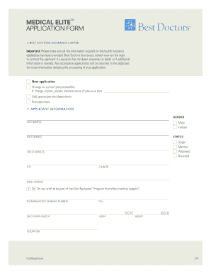 Medical Elite Health Insurance Application Form