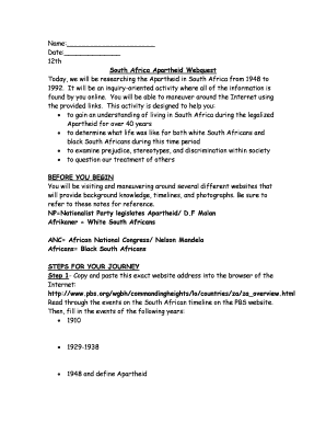 South Africa Apartheid Webquest