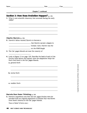 Chapter 7 Evolution Worksheet