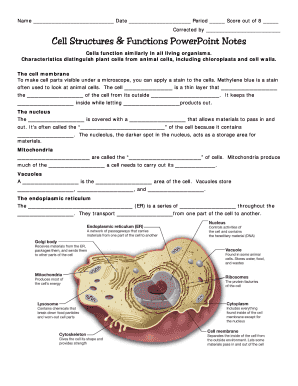 Cell Structures & Functions PowerPoint Notes
