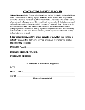 Contractor Parking Placard