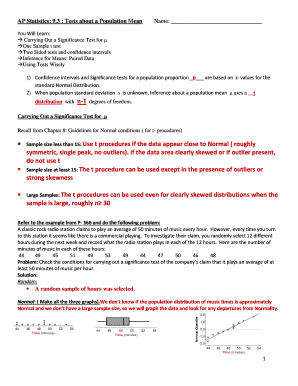 AP Statistics 93 Tests about a Population Mean Name