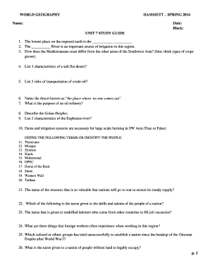 World Geography Study Guide