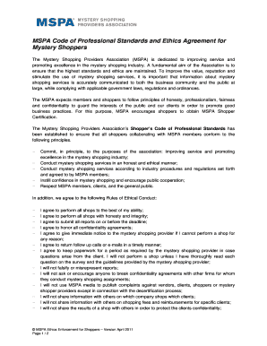 MSPA Code of Professional Standards and Ethics Agreement for Mystery Shoppers