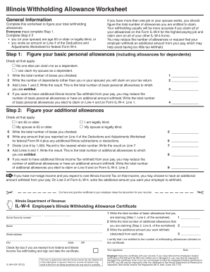 Illinois Withholding Allowance Worksheet
