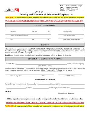 Identity and Statement of Educational Purpose Form