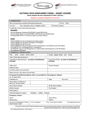Victoria Short Course Enrolment Form