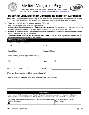 Connecticut Medical Marijuana Lost Card Report