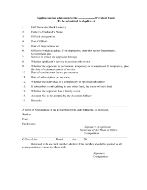 Provident Fund Application Form