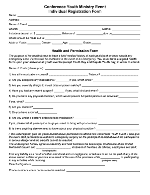 Conference Youth Ministry Event Registration Form
