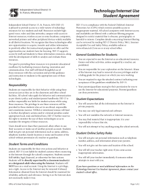 ISD 15 Technology Internet Use Student Agreement