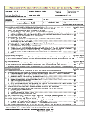 Manufacturer Disclosure Statement for Medical Device Security