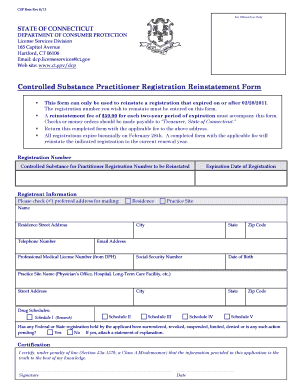 Controlled Substance Practitioner Registration Reinstatement Form