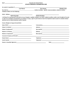 Wisconsin Athletic Emergency Information Card