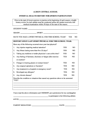 Albion Central School Sports Participation Health History Form