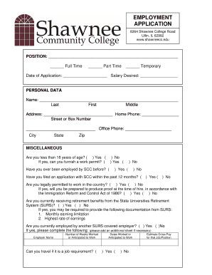 Shawnee Community College Employment Application