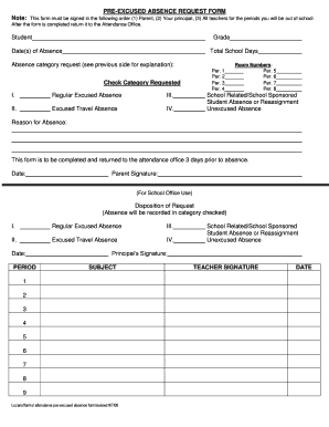 Pre-Excused Absence Request Form