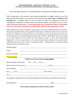 Parental Agreement for Transportation to Alternate Locations