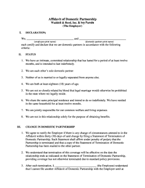 Affidavit of Domestic Partnership
