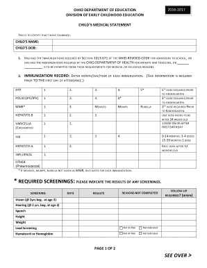 Ohio Child Medical Statement Form