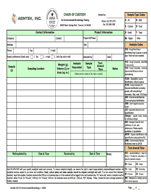 Chain of Custody Form for Environmental Microbiology Testing