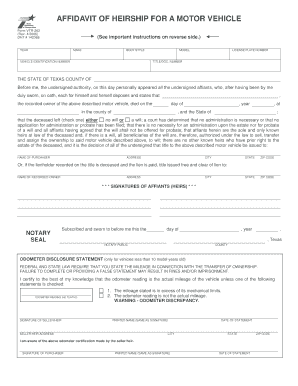 Affidavit of Heirship for a Motor Vehicle