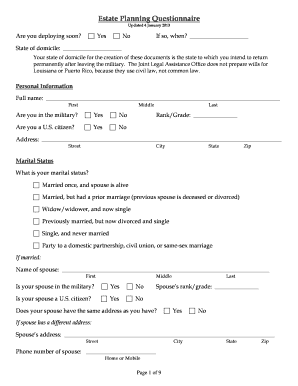 Military Estate Planning Questionnaire
