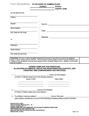 Agreed Complaint for Custody in Ohio