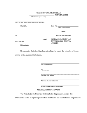 Motion for Sixty Day Extension of Time to Answer
