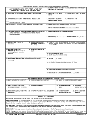 Authorization to Apply for a No-Fee Passport and/or Request for Visa