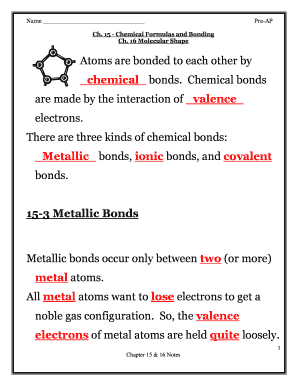 Ch 15 - Chemical Formulas and Bonding Ch 16 Molecular Shape