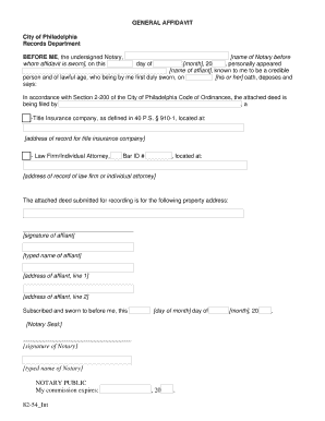 Non prosecution form - General affidavit - City of Philadelphia