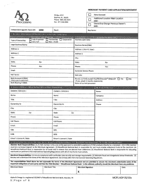 Merchant Payment Card Application Agreement