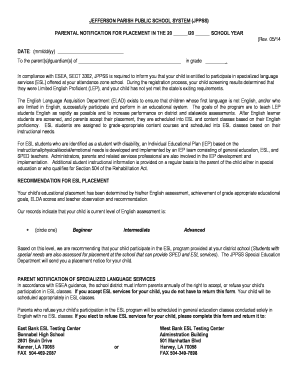 Parental Notification for ESL Placement