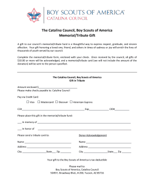 Boy Scouts Memorial Tribute Gift Form